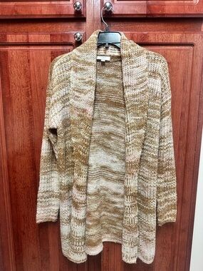 LOFT Marled Open-Front Cardigan in Beige and Cream